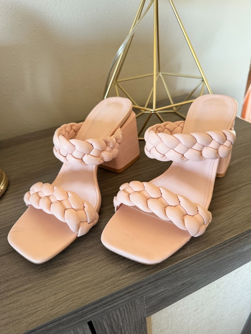 NEW Braided Strap Block Heel Sandals - Blush Pink